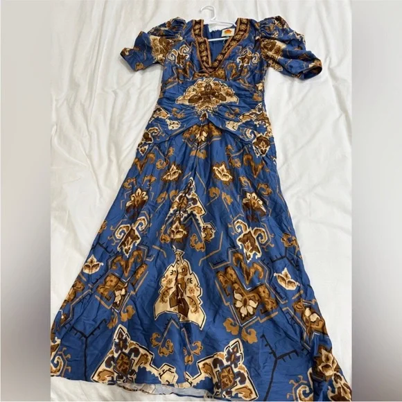 Farm Rio: Blue Ornament Floral Midi Dress - Picture 9 of 10